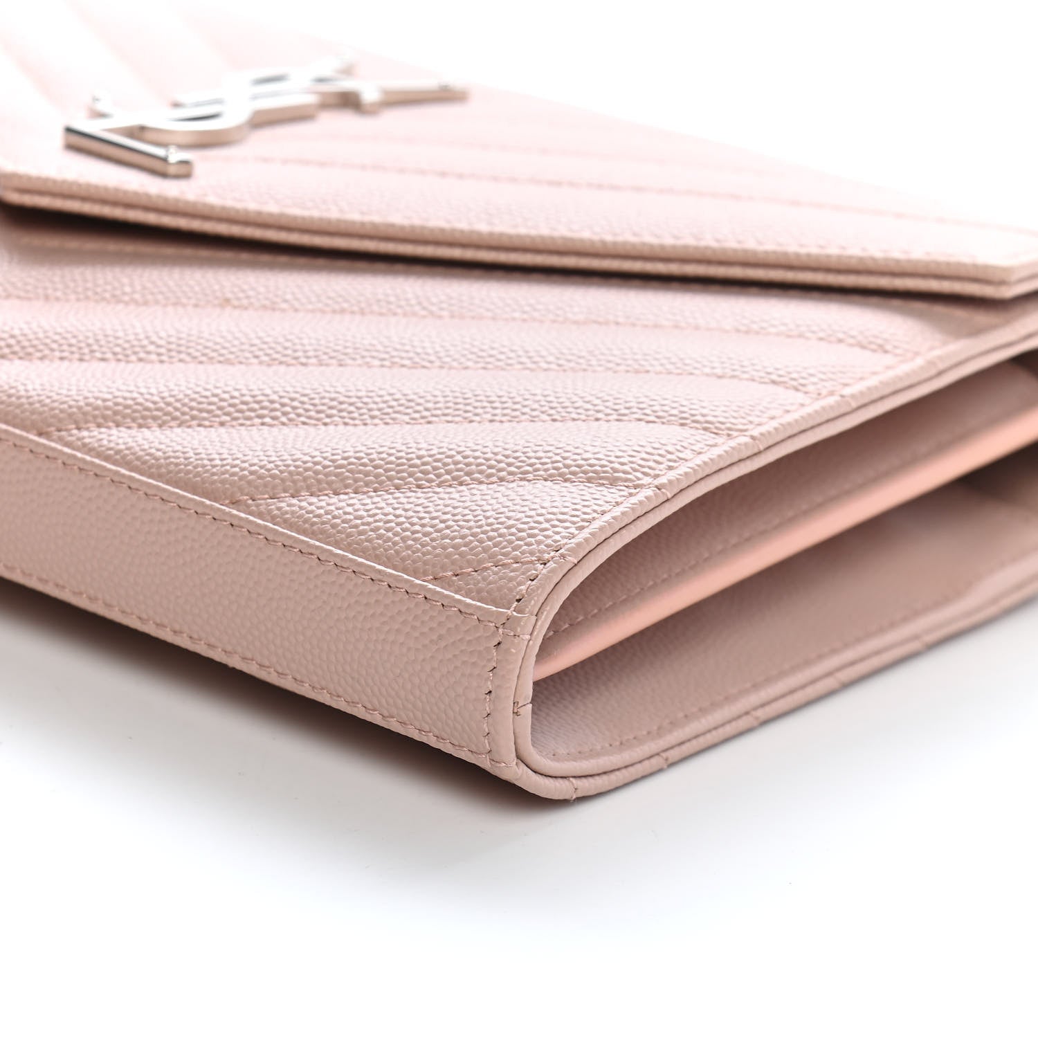 Saint Laurent Grain De Poudre Matelasse Chevron Monogram Chain Wallet Pink 5 of 8
