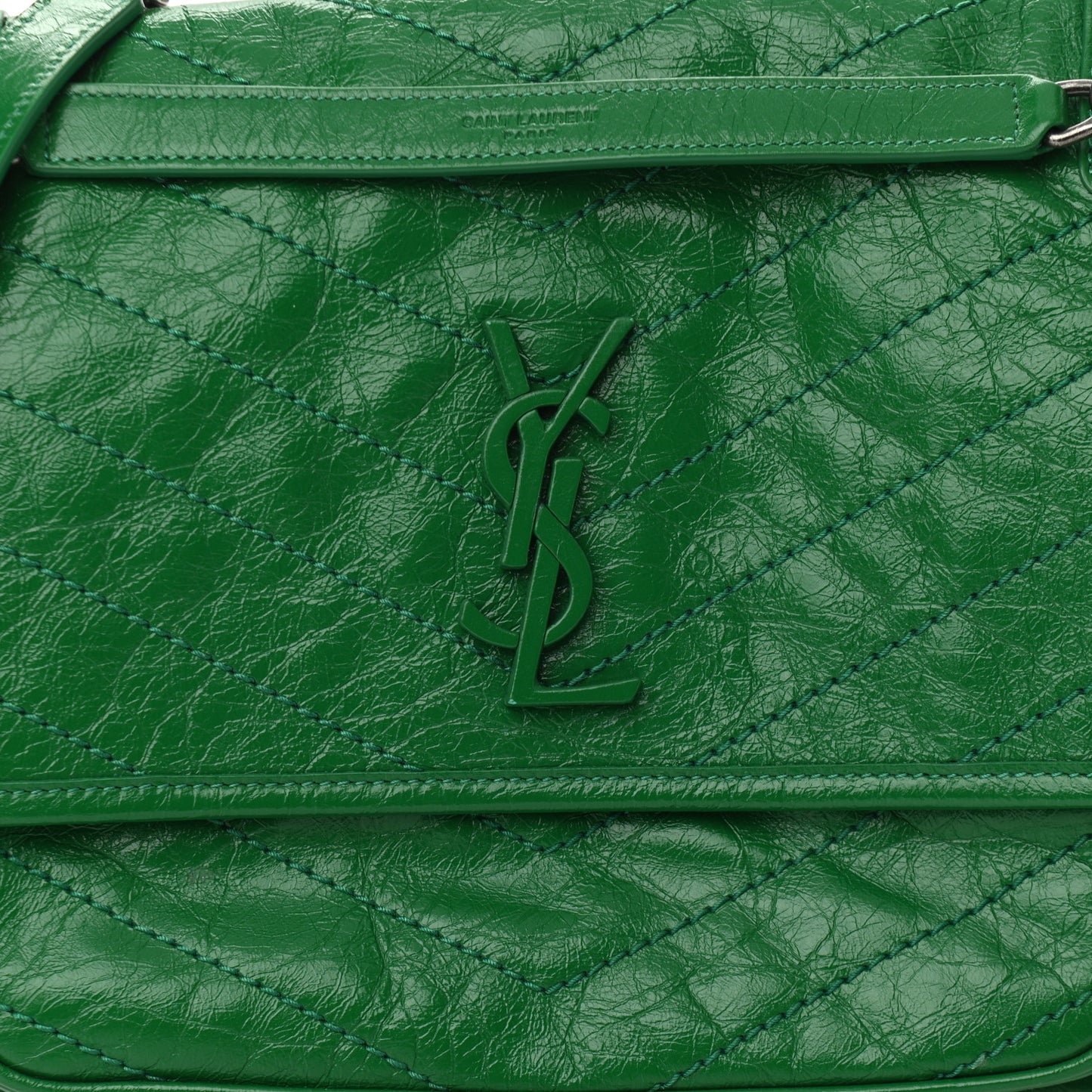 Crinkled Calfskin Matelasse Monogram Medium Niki Chain Satchel New Vert Praire