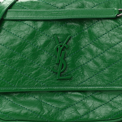 Saint Laurent Crinkled Calfskin Matelasse Monogram Medium Niki Chain Satchel New Vert Praire 7 of 10