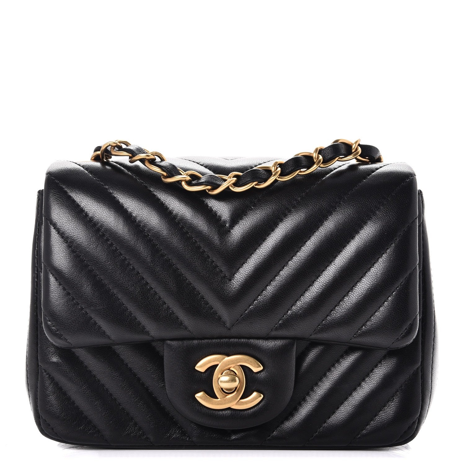 Chanel Lambskin Chevron Quilted Mini Square Flap Black 1 of 8