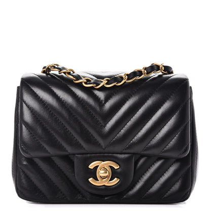 Chanel Lambskin Chevron Quilted Mini Square Flap Black 1 of 8
