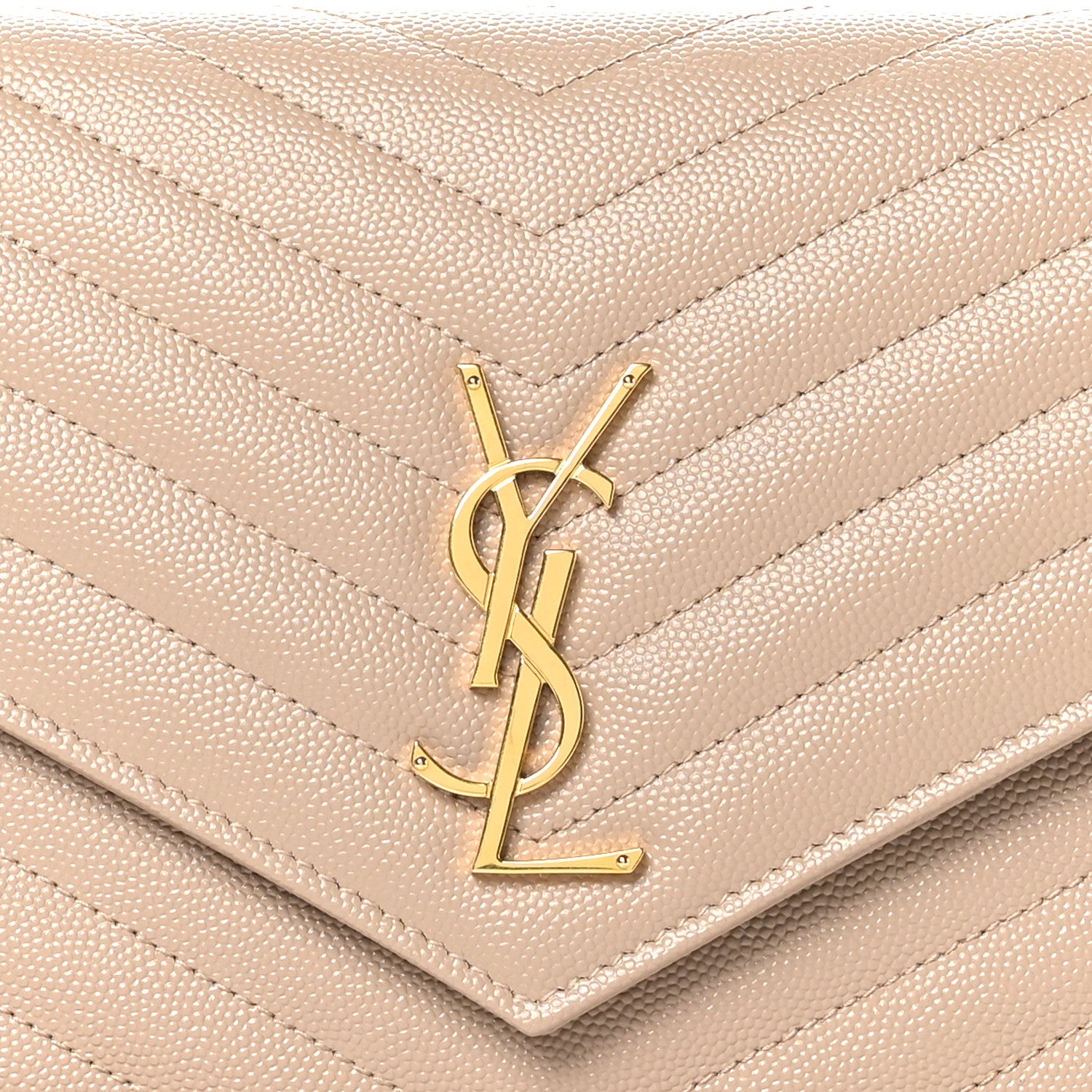 Saint Laurent Grain De Poudre Matelasse Chevron Monogram Envelope Clutch  Dark Beige 8 of 8