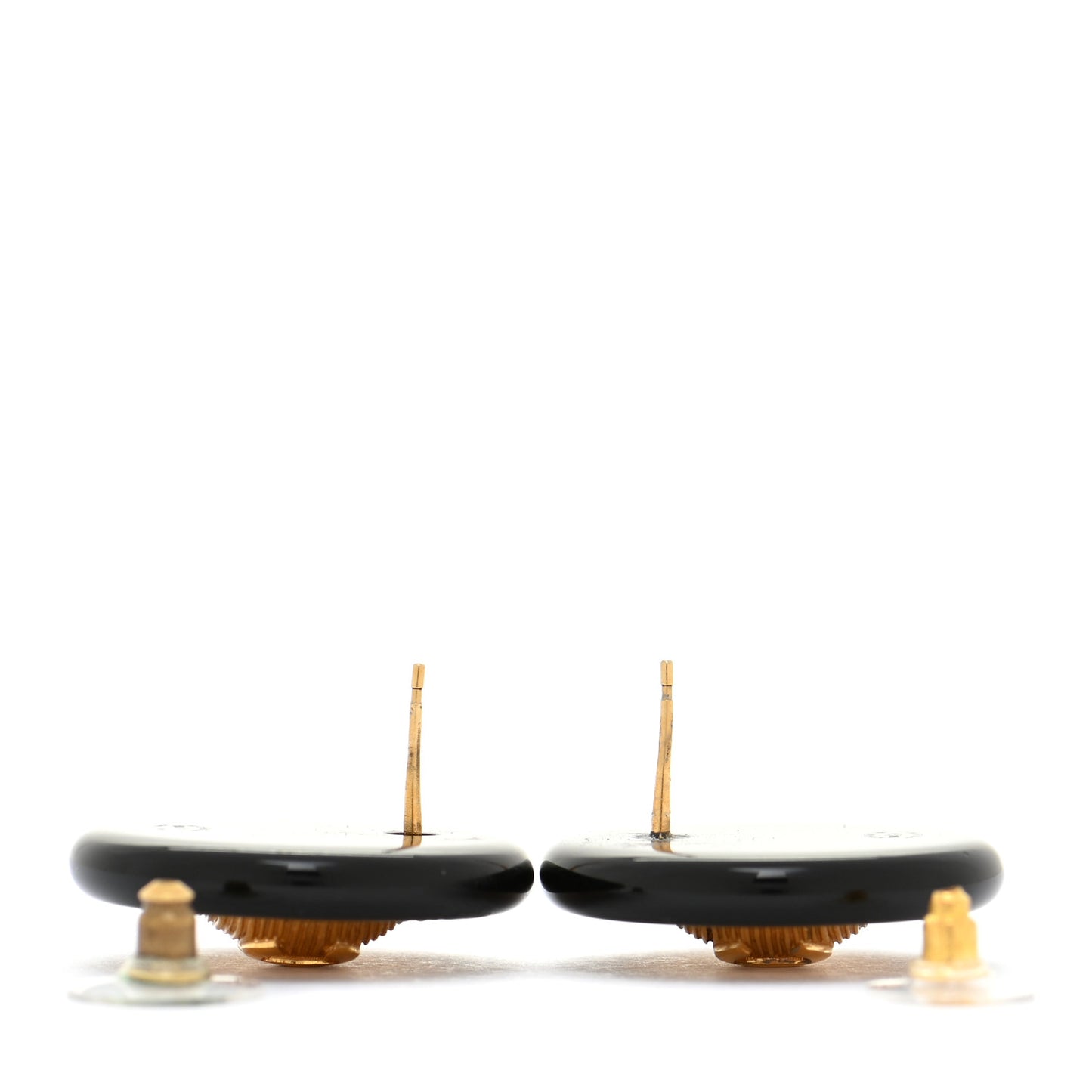 Resin CC Button Earrings Gold Black