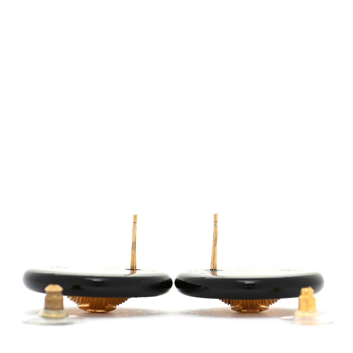 Chanel Resin CC Button Earrings Gold Black 3 of 8