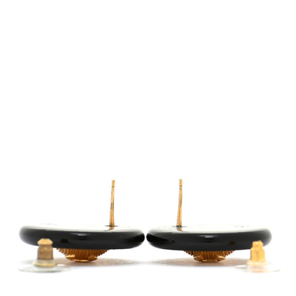Chanel Resin CC Button Earrings Gold Black 3 of 8