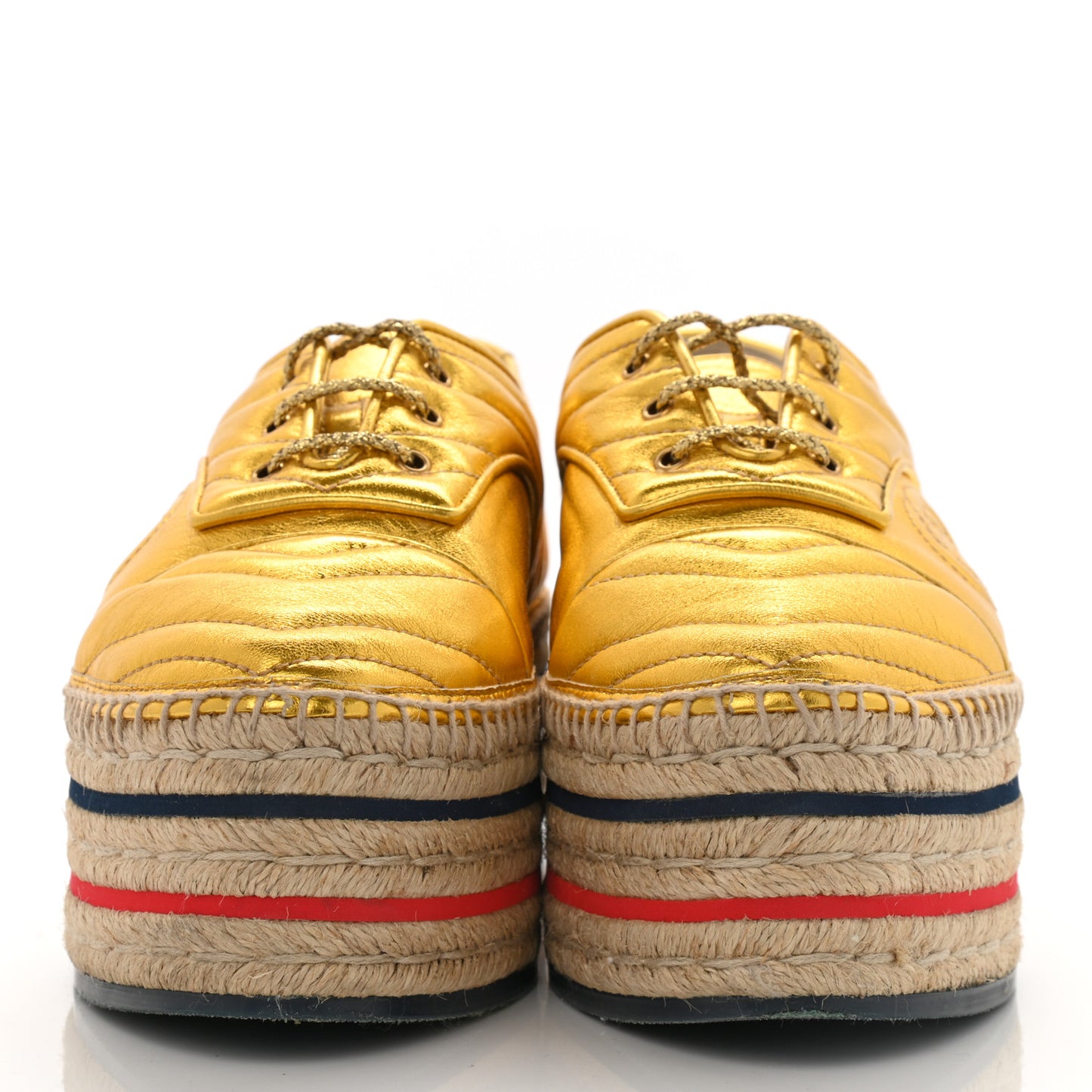 Metallic Nappa Matelasse GG Pilar Flatform Lace-Up Espadrilles 39 Oro Vecchio