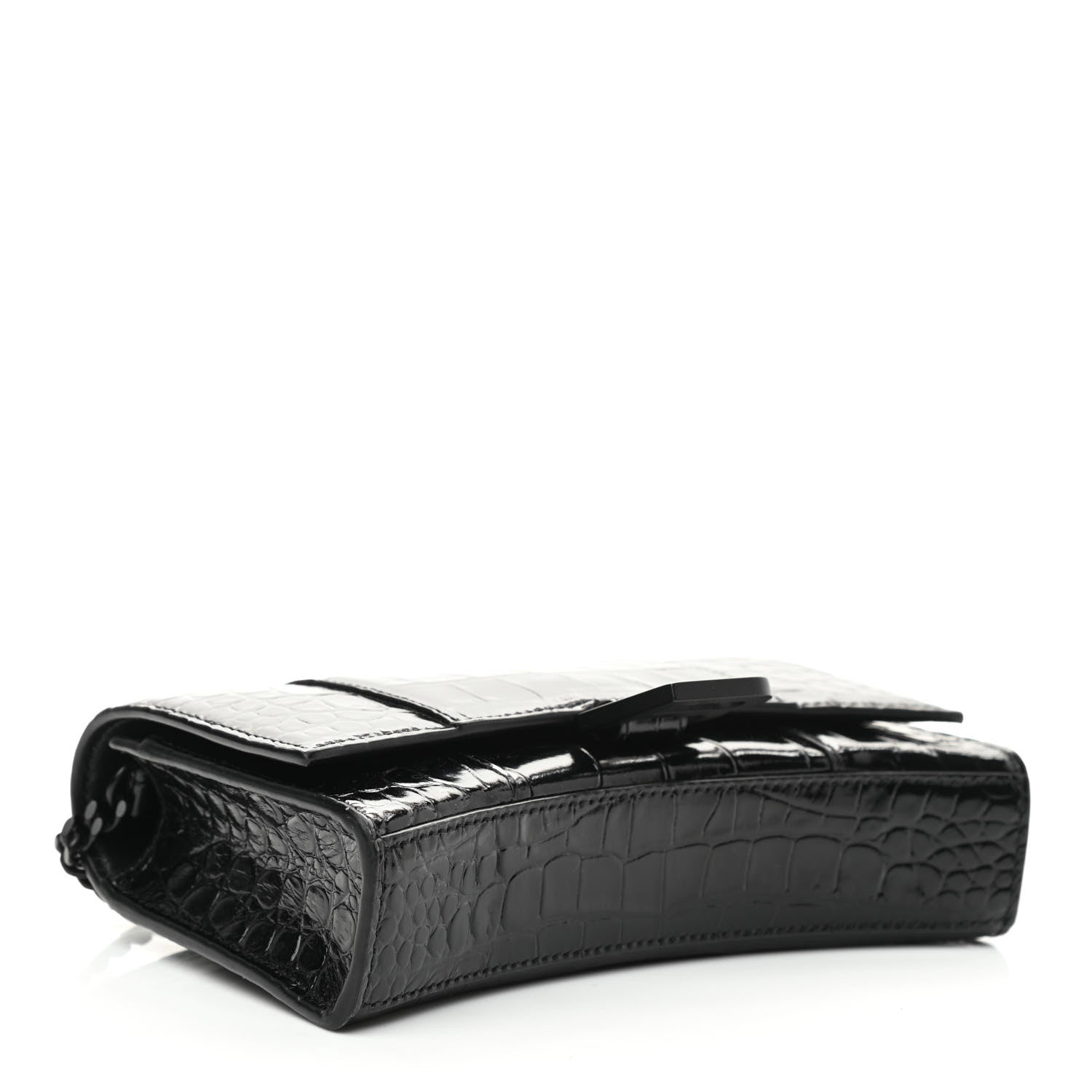 Balenciaga Shiny Calfskin Monochrome Crocodile Embossed Hourglass Chain Bag Black 4 of 9