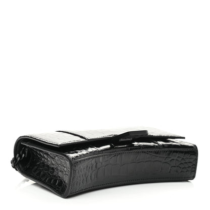 Balenciaga Shiny Calfskin Monochrome Crocodile Embossed Hourglass Chain Bag Black 4 of 9