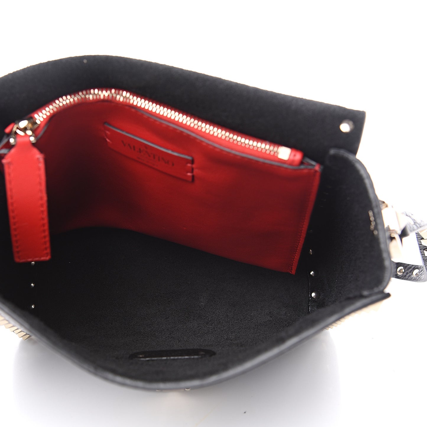 Pebbled Calfskin Rockstud Flip Lock Flap Messenger Black