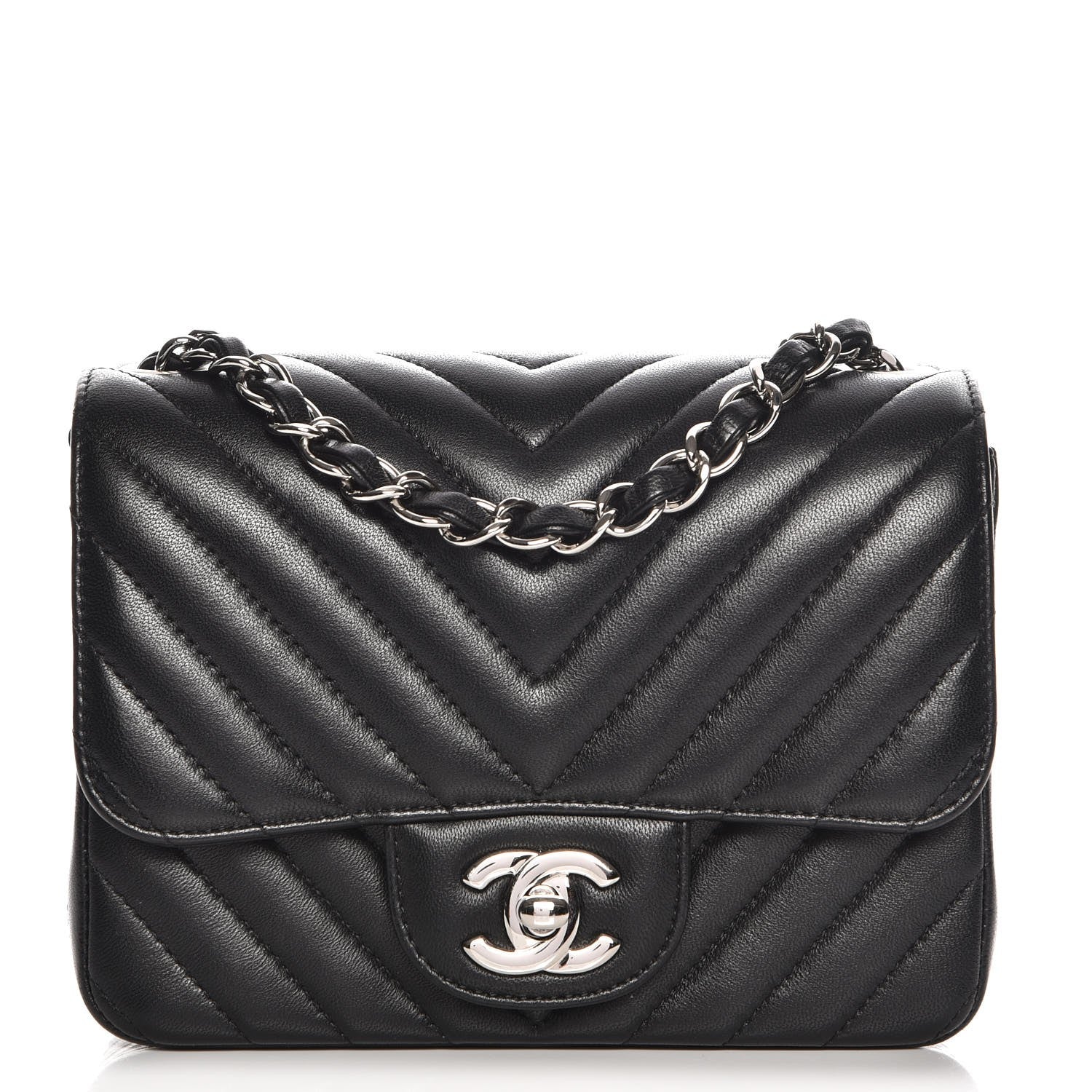 Chanel Lambskin Chevron Quilted Mini Square Flap Black 1 of 8