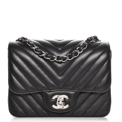 Chanel Lambskin Chevron Quilted Mini Square Flap Black 1 of 8