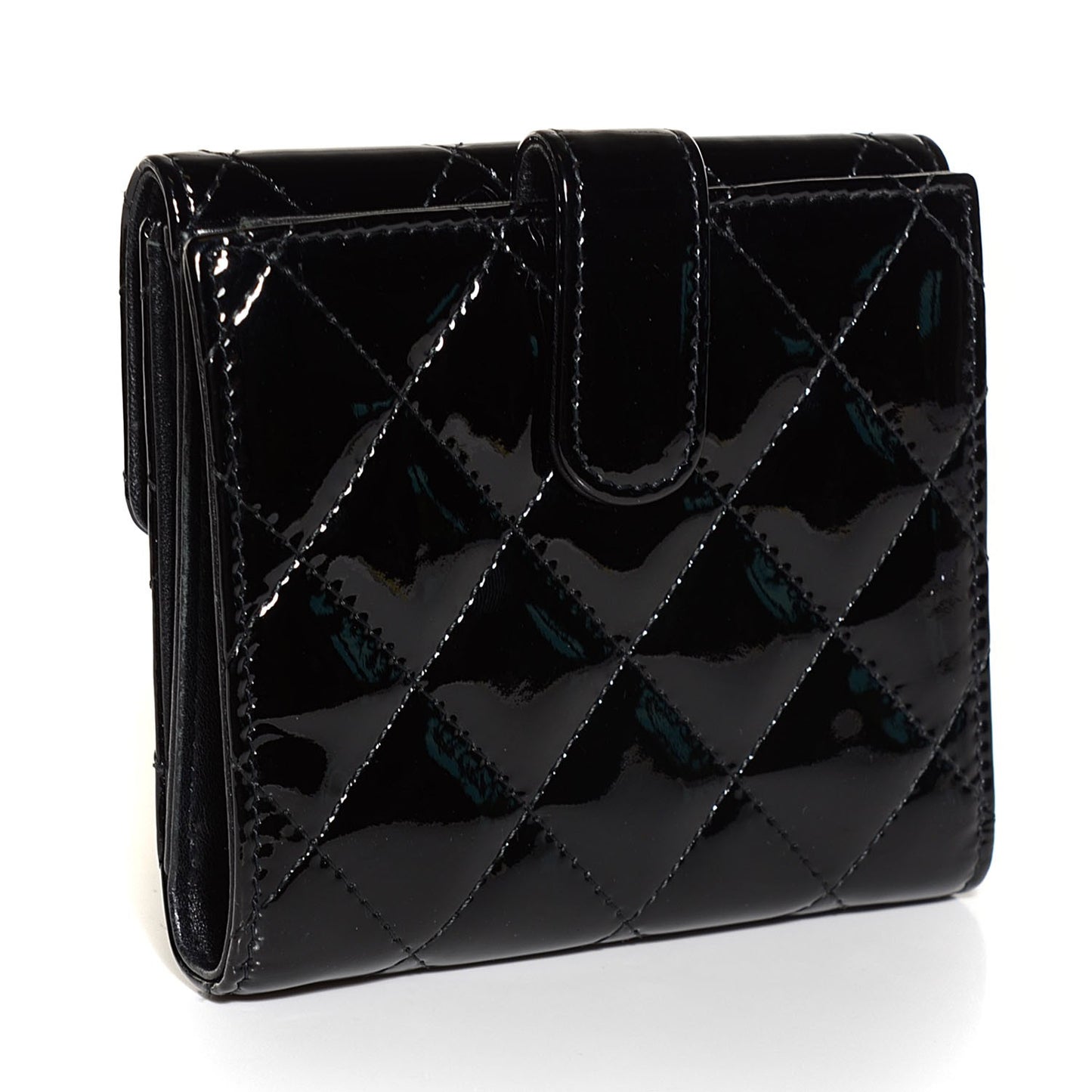 Patent Quilted Brilliant French Flap Wallet Black
