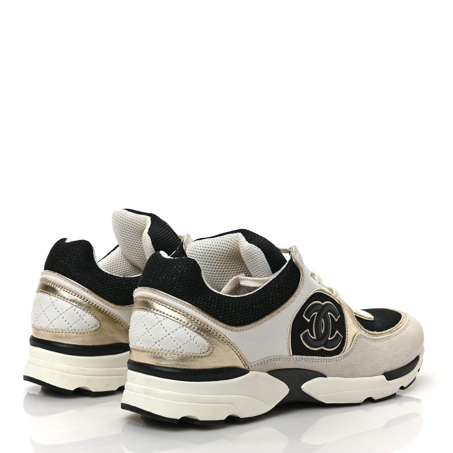 Mesh Suede Calfskin Womens CC Sneakers 39 White Black Beige Gold