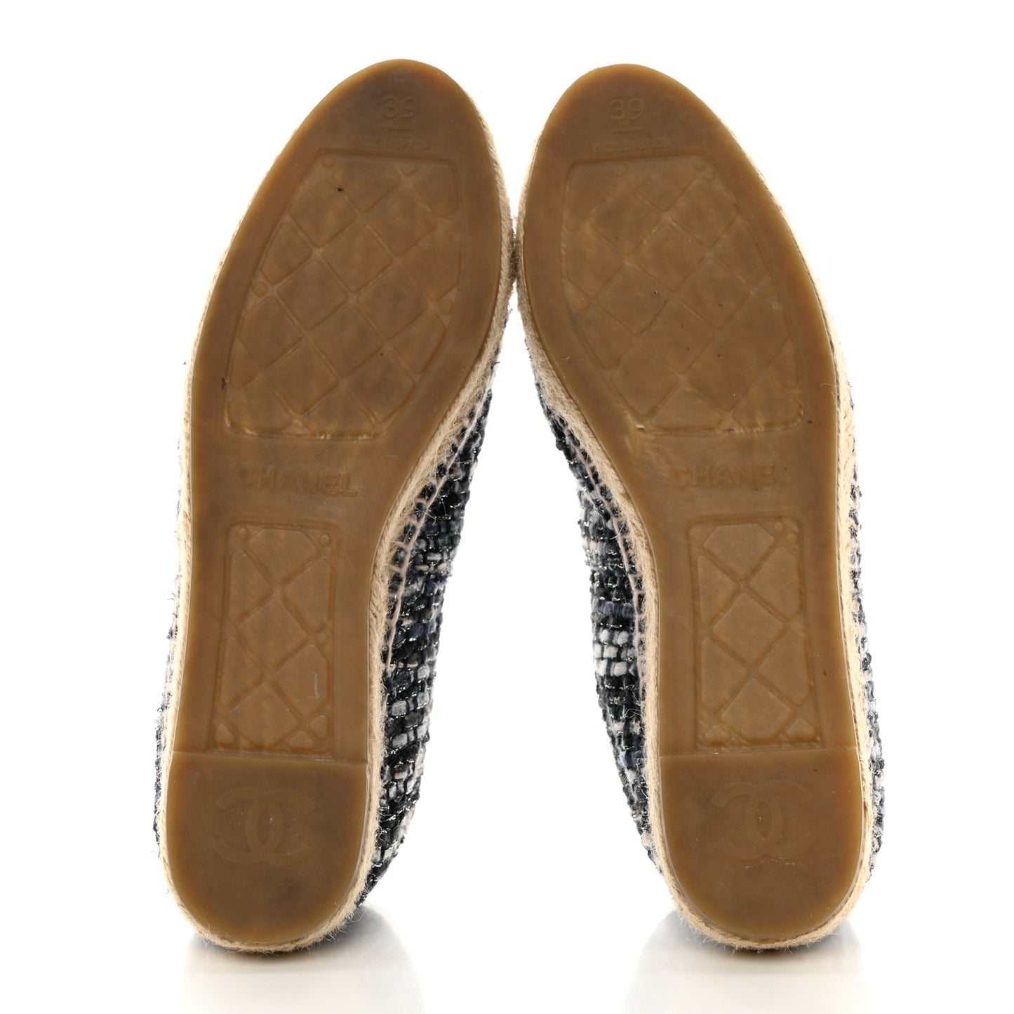 Metallic Tweed Lambskin CC Espadrilles 39 Blue Black Silver
