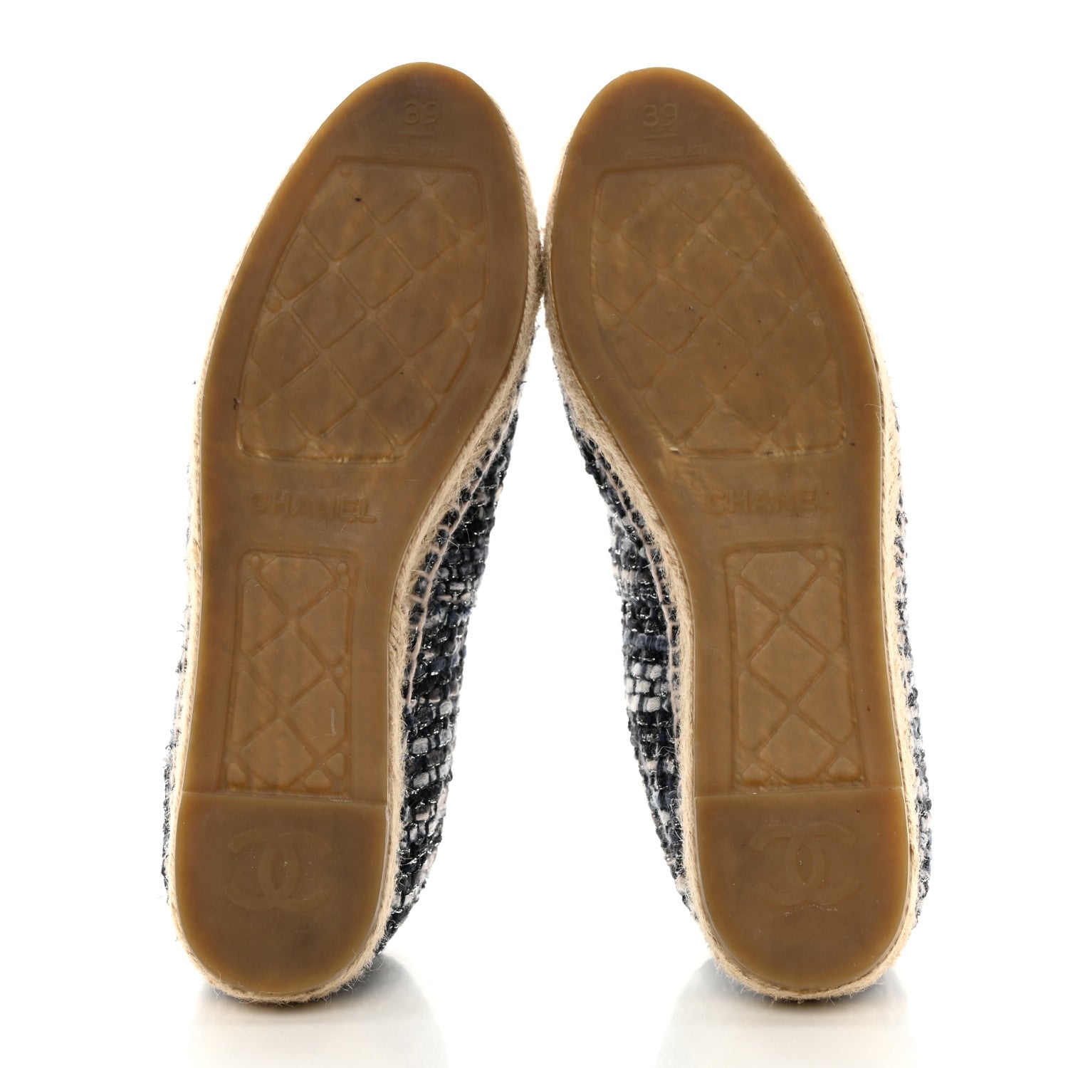Chanel Metallic Tweed Lambskin CC Espadrilles 39 Blue Black Silver 5 of 8
