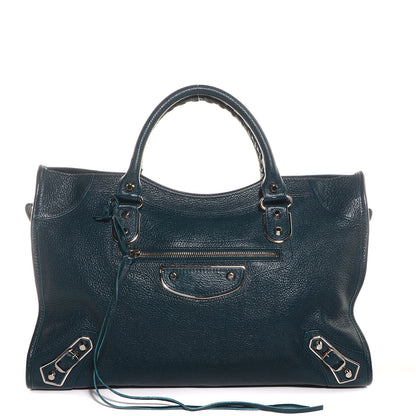 Balenciaga Chevre Silver Metallic Edge Hardware City Bleu Paon 1 of 12