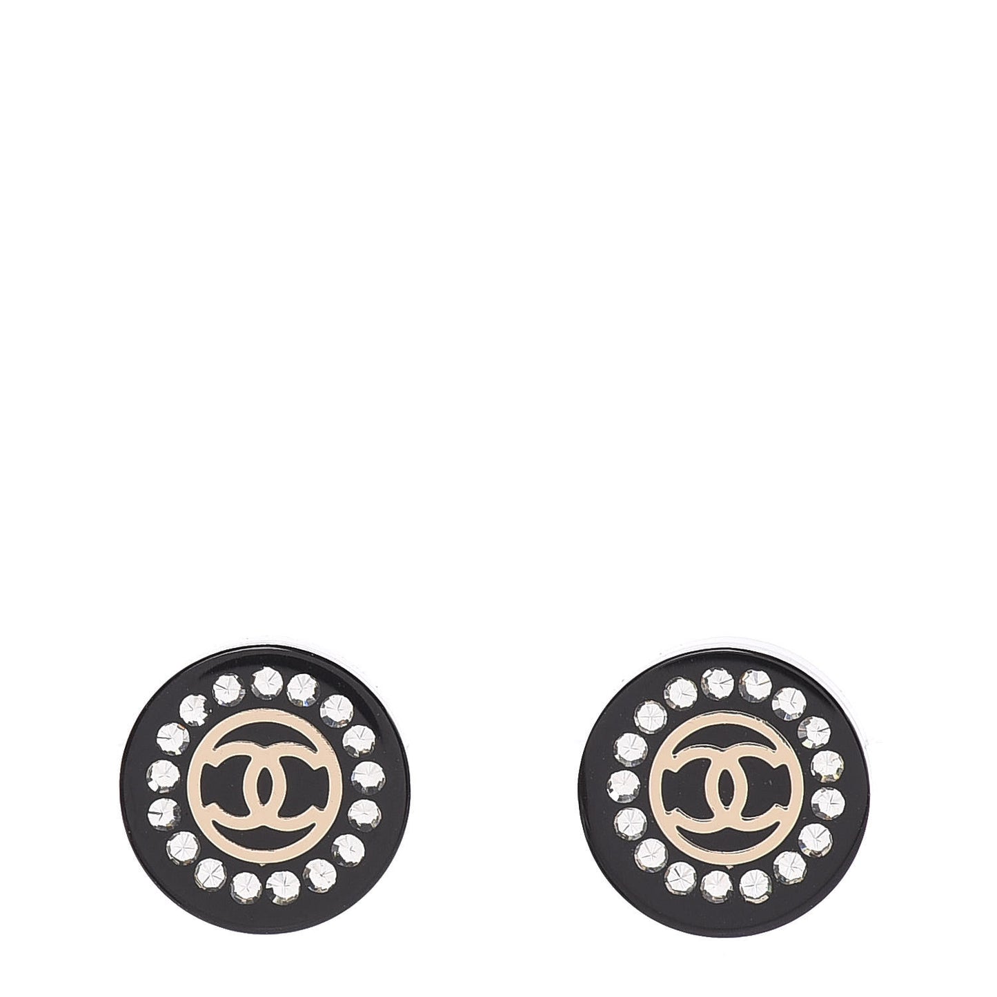 Resin Crystal CC Earrings Black