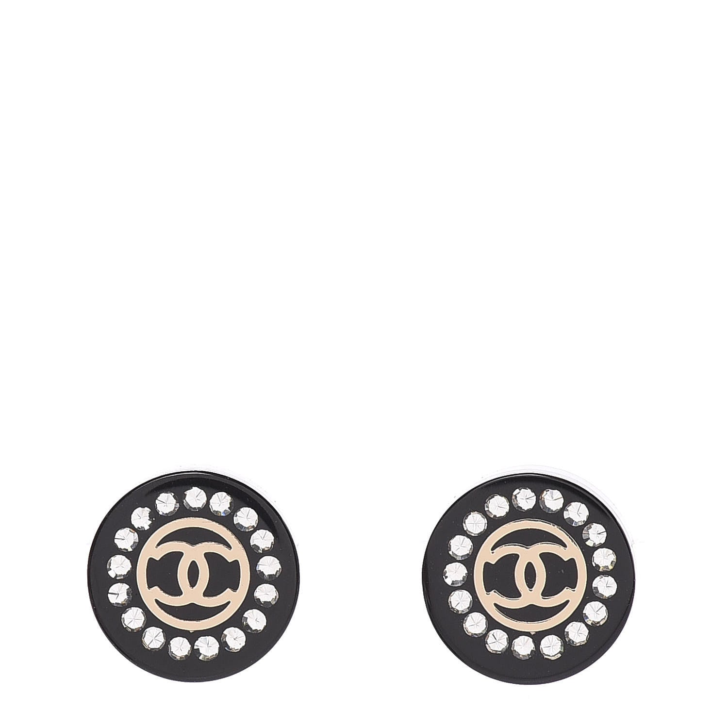 Chanel Resin Crystal CC Earrings Black 1 of 4