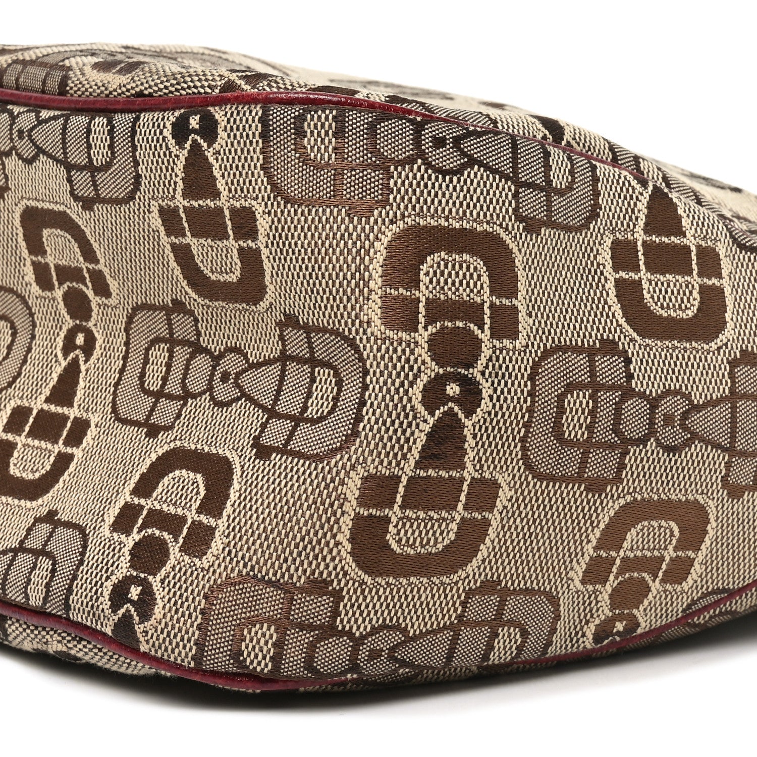 Gucci Canvas Horsebit Print Piston Lock Tote Red 10 of 10