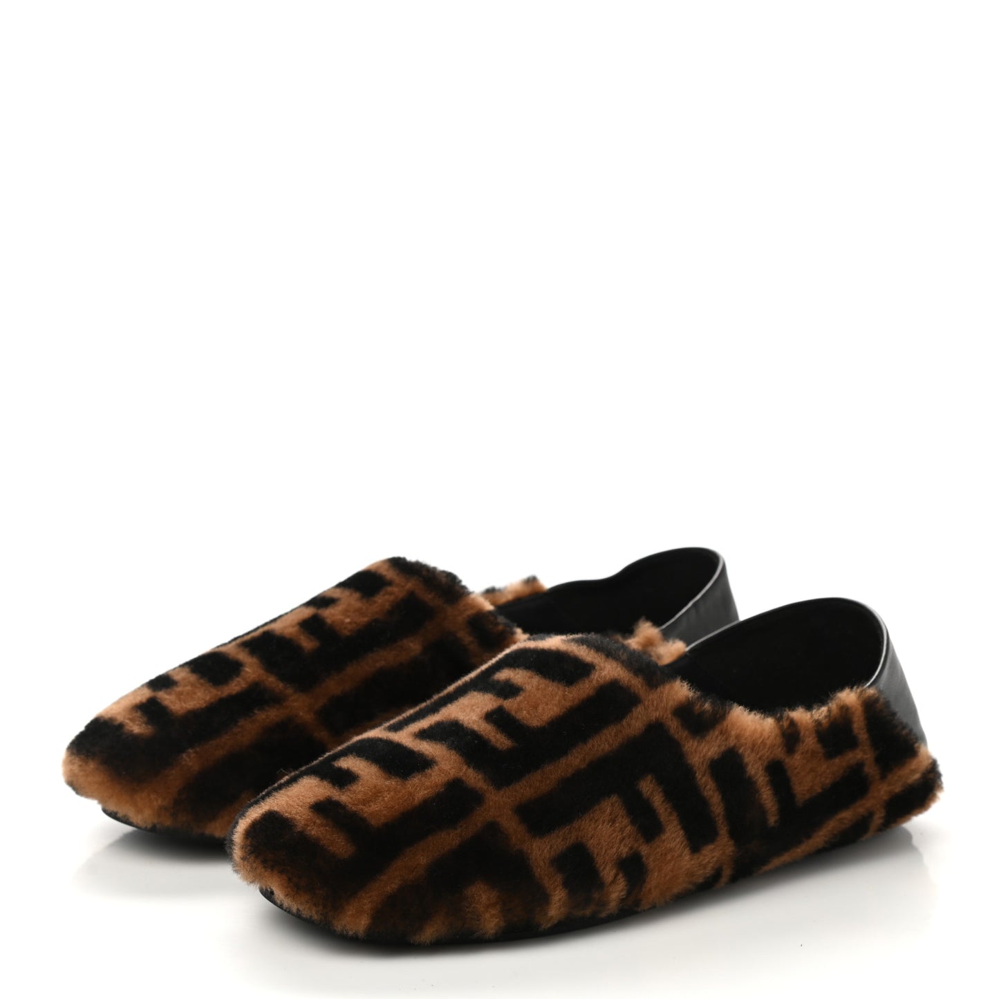 Shearling Nappa FF Slippers 38 Tobacco Black
