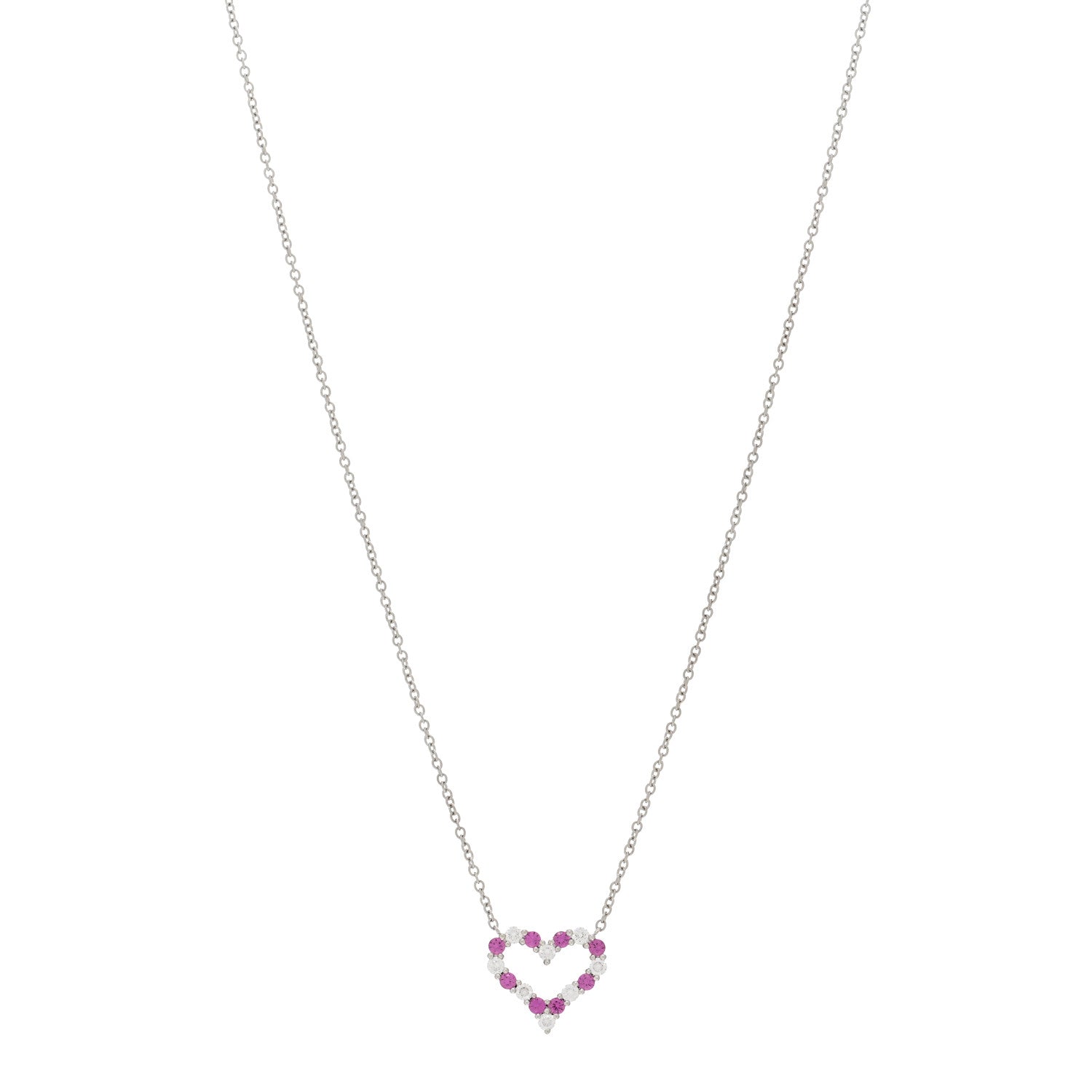 Tiffany Platinum Diamond Pink Sapphire Mini Heart Pendant Necklace 1 of 6