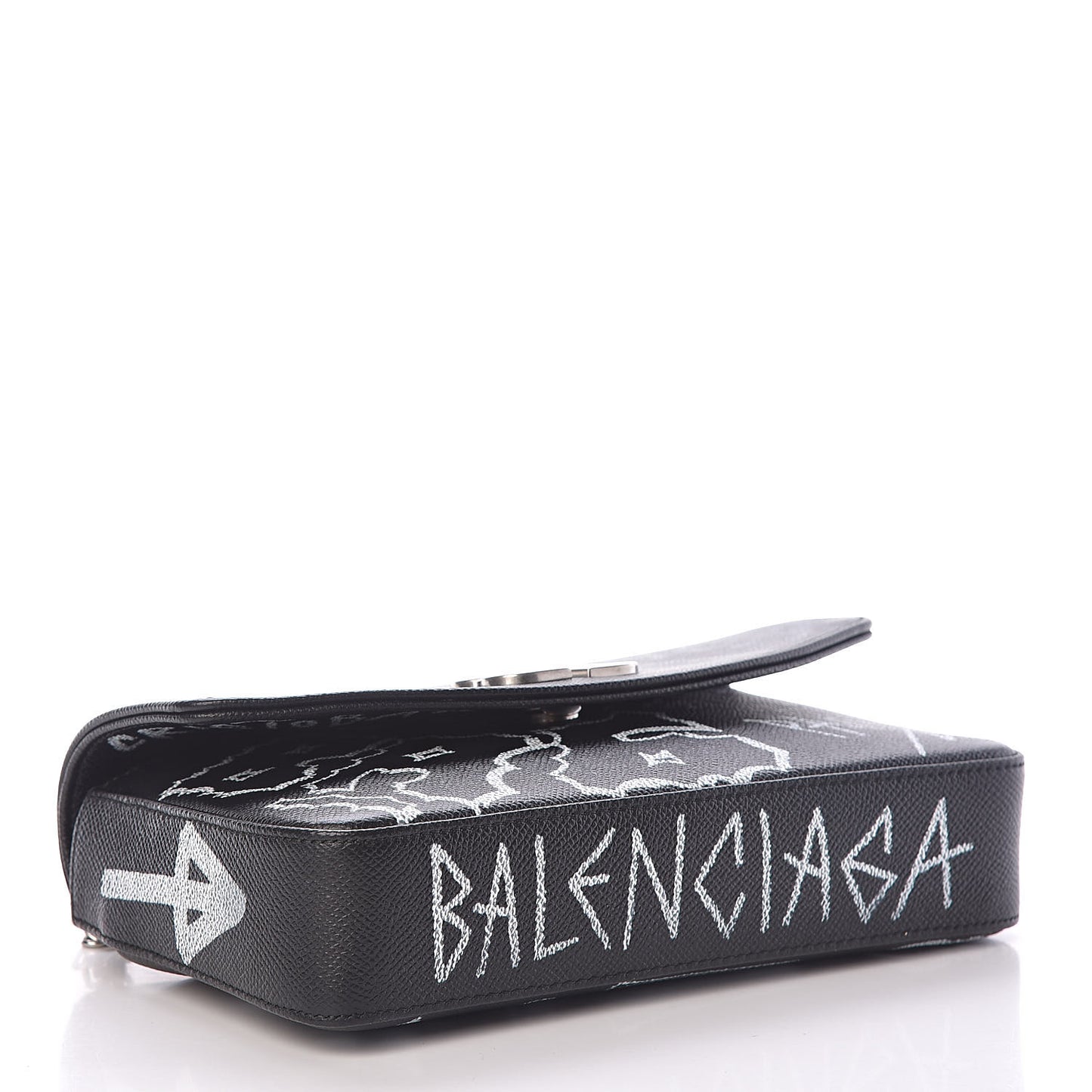 Calfskin Graffiti BB Chain Wallet Black White