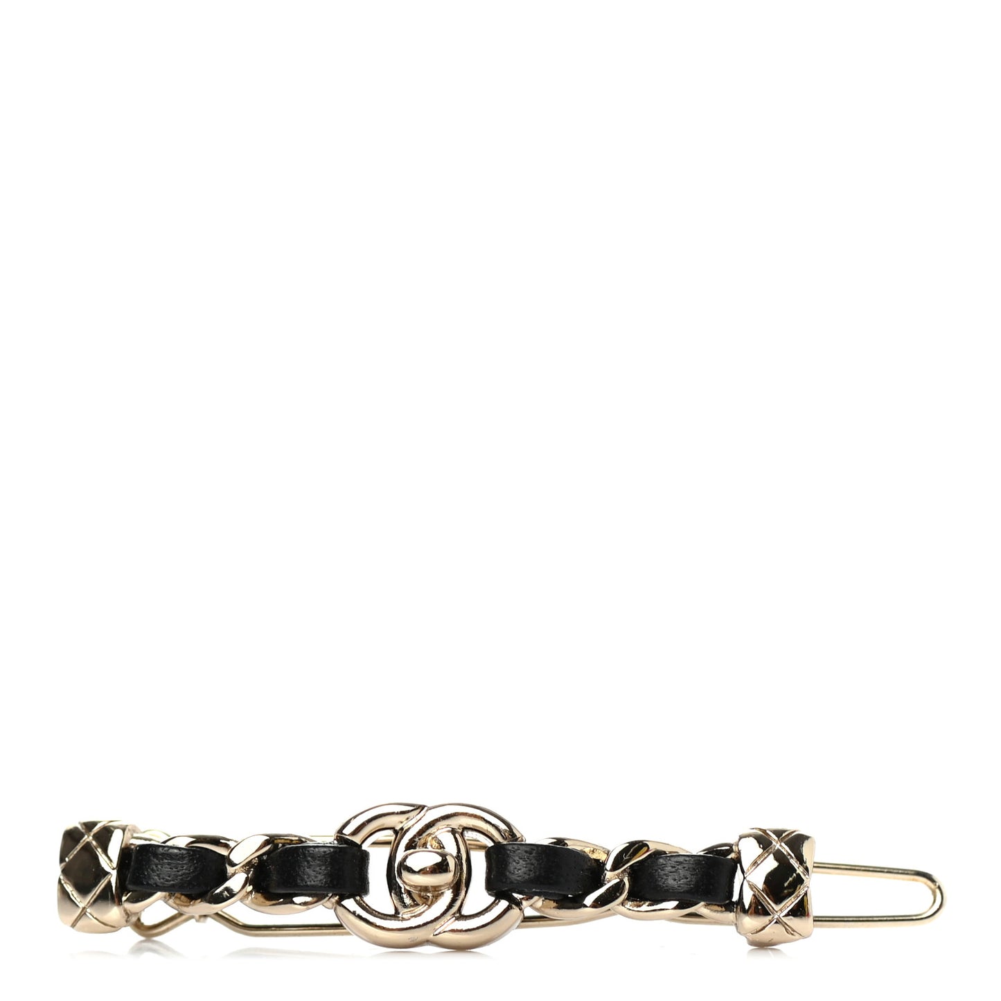 Lambskin CC Turnlock Chain Hair Clip Barrette Black Gold