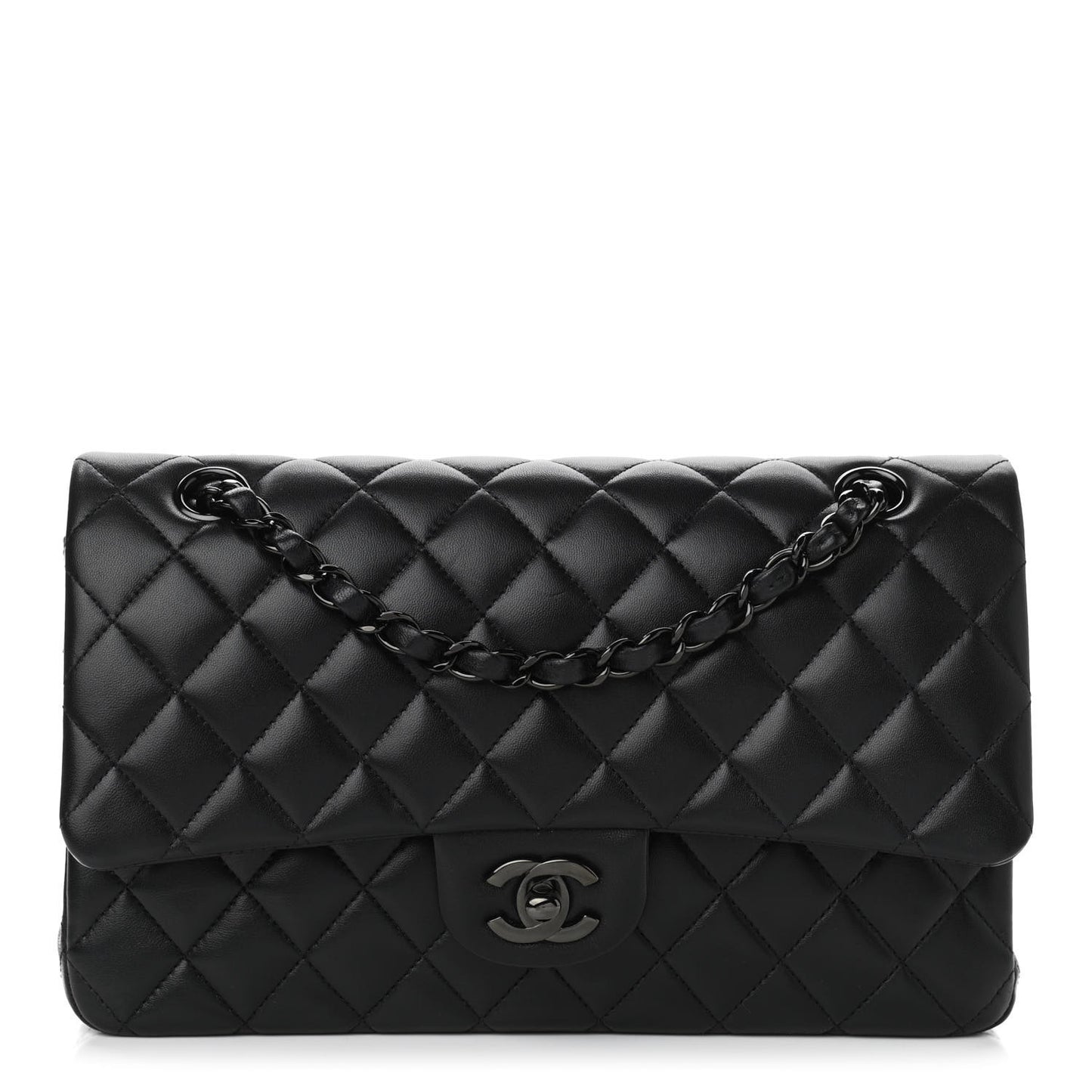 Lambskin Quilted Medium Double Flap So Black