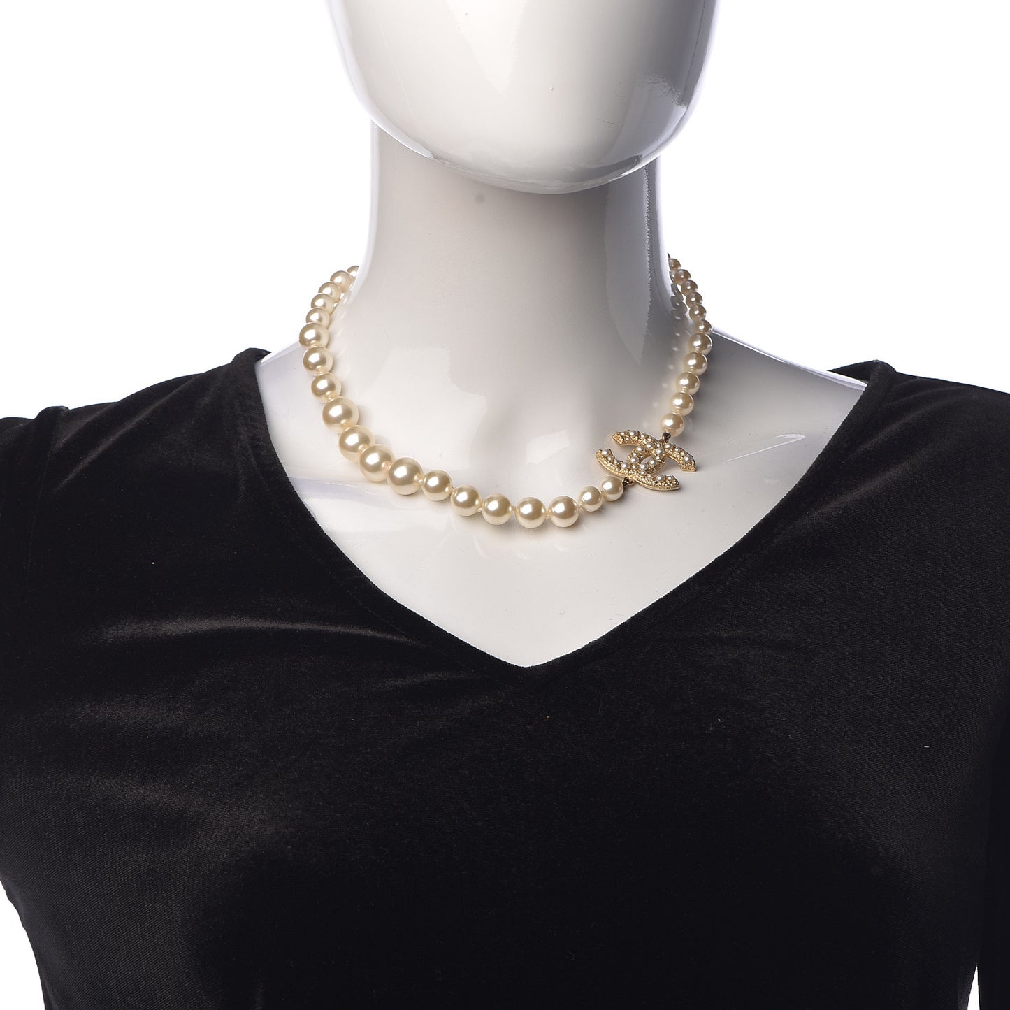 Graduated Pearl Crystal CC Short Necklace Gold