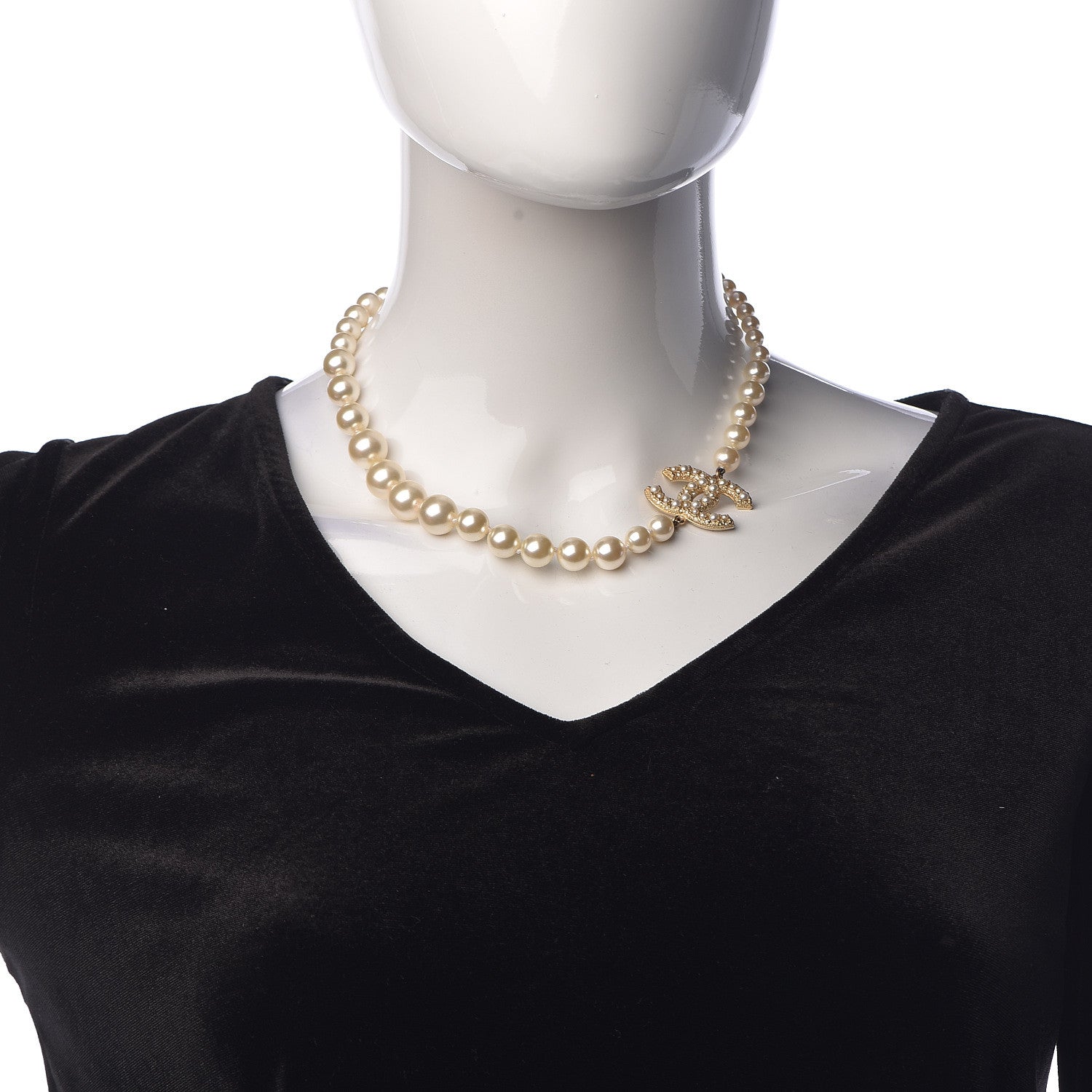 Chanel Graduated Pearl Crystal CC Short Necklace Gold 2 of 5