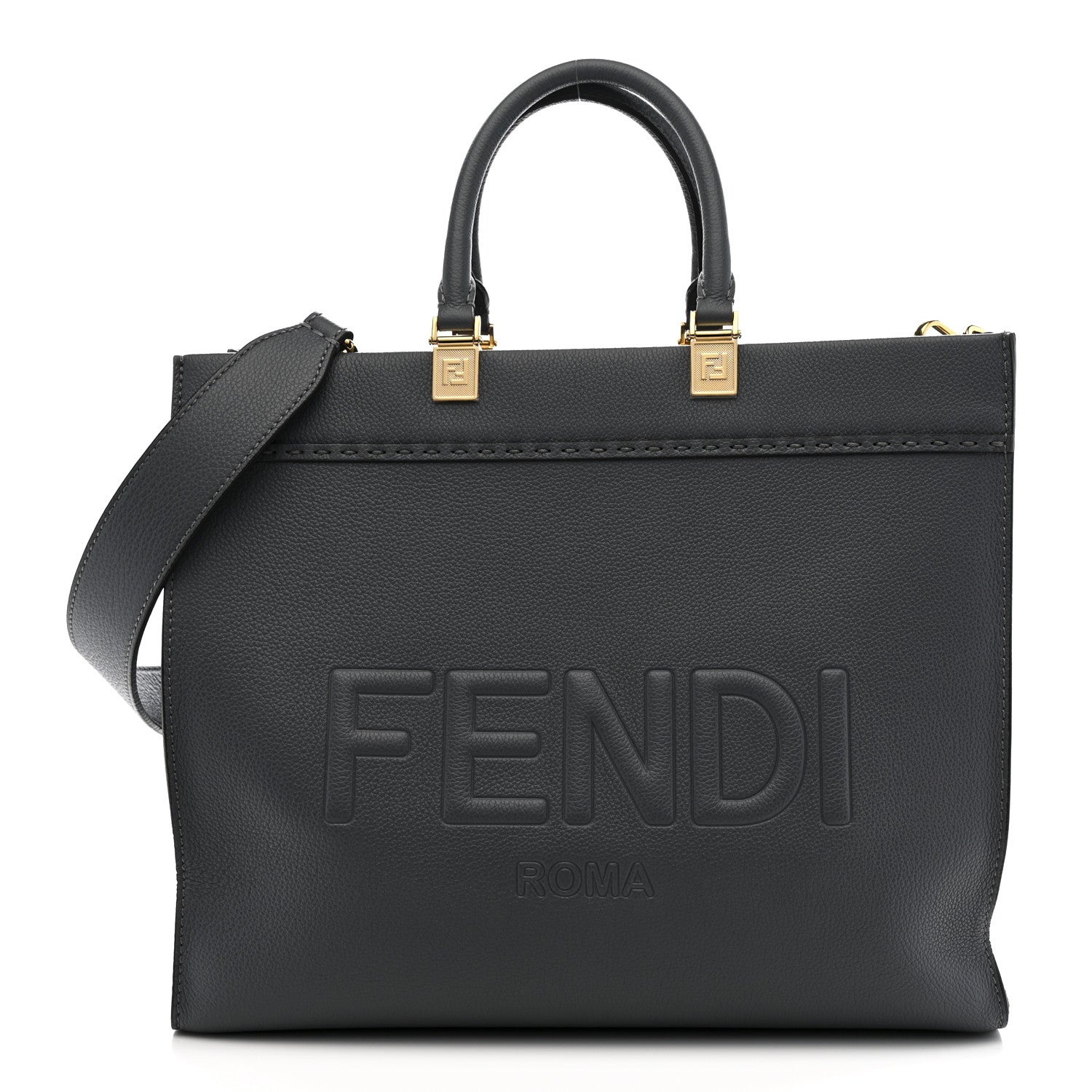 Fendi Vitello Cher Logo Debossed Medium Fendi Sunshine Shopper Tote Real Tempesta 1 of 10