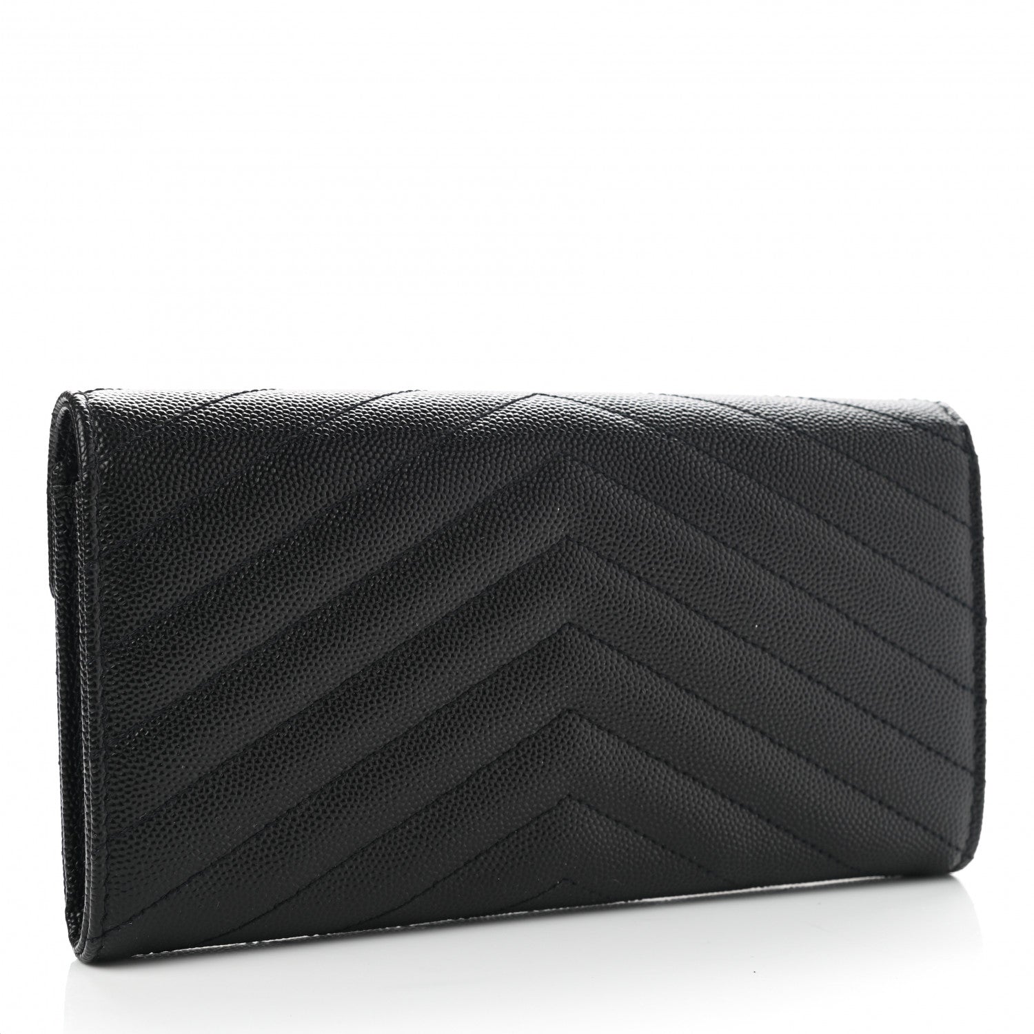 Saint Laurent Grain De Poudre Matelasse Chevron Monogram Flap Wallet Black 3 of 8