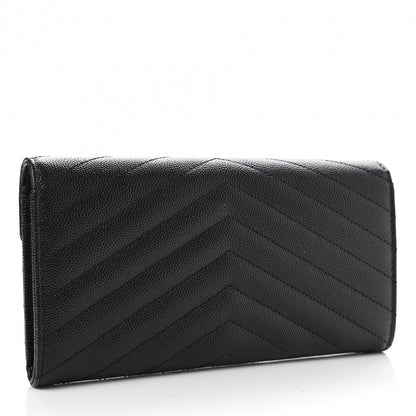 Saint Laurent Grain De Poudre Matelasse Chevron Monogram Flap Wallet Black 3 of 8