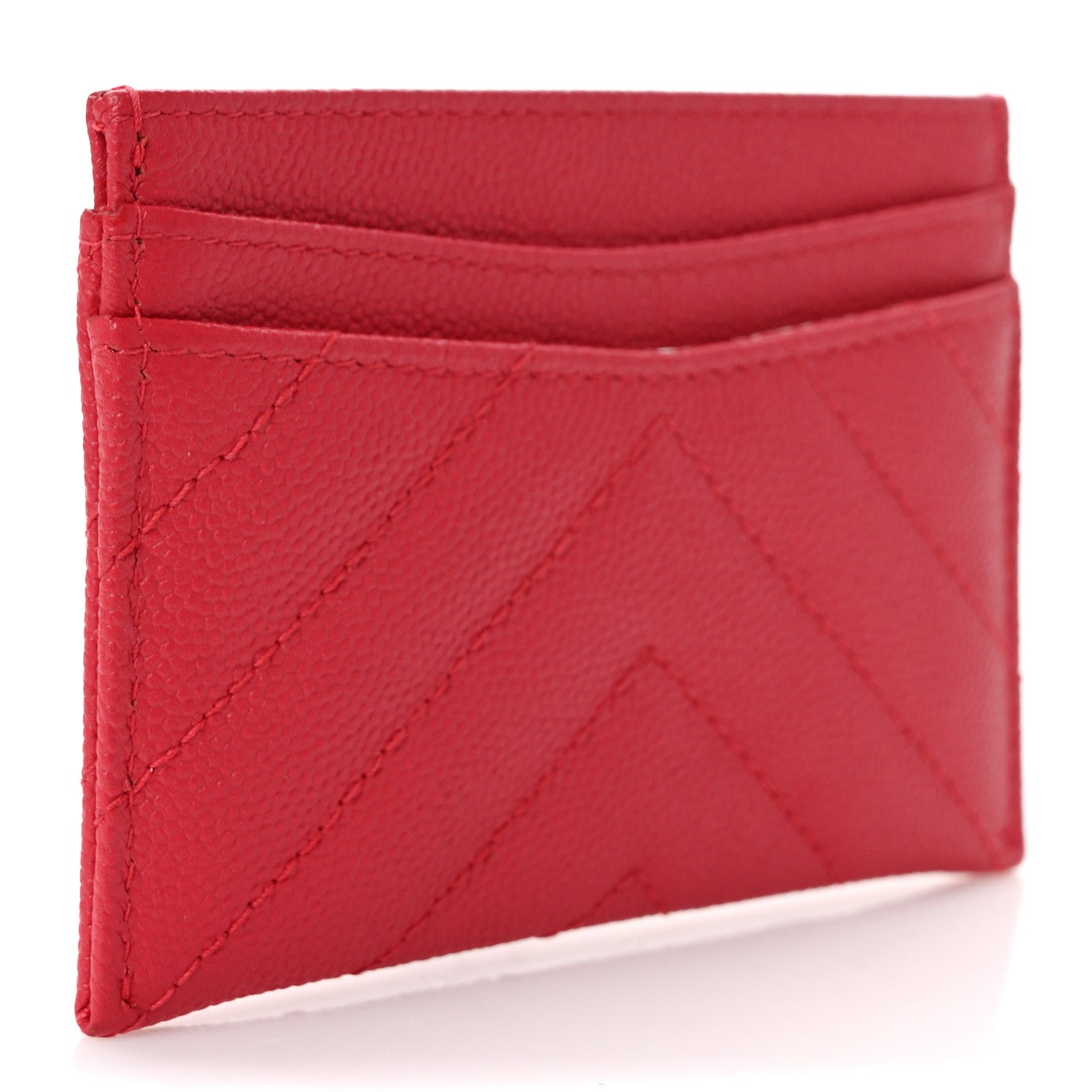 Chanel Caviar Chevron Quilted Card Holder Light Red 3 of 8