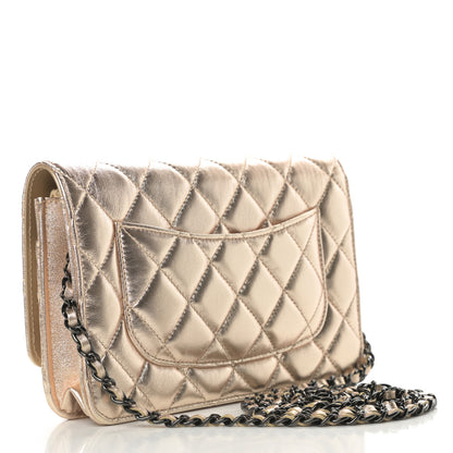 Chanel Metallic Lambskin Quilted Wallet On Chain WOC Gold Black 3 of 13