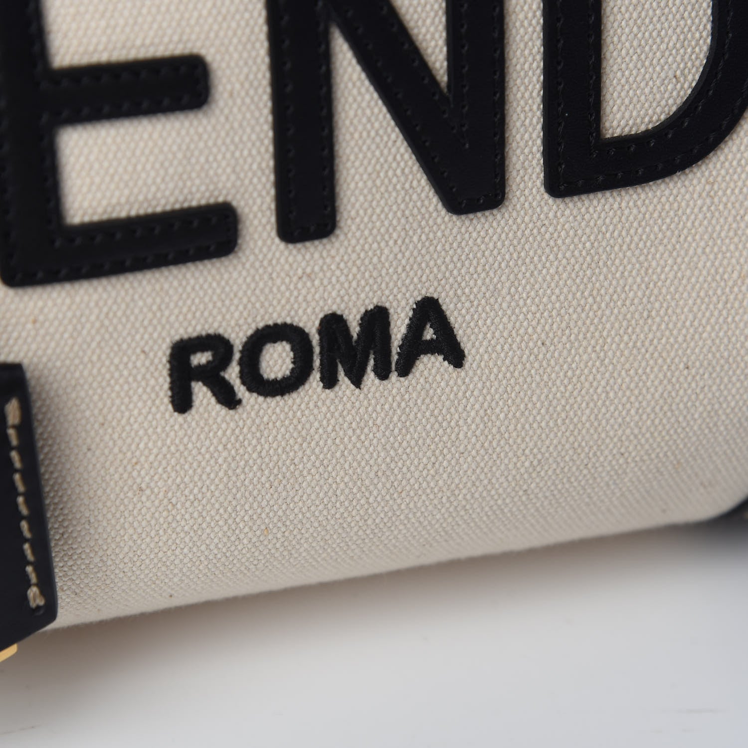 Fendi Canvas Vitello King Logo Embroidered Medium By The Way Boston Bag Grezzo Black 7 of 9