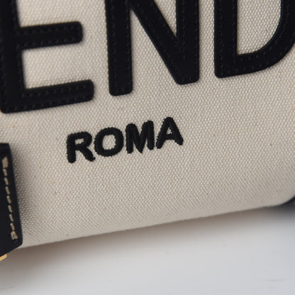 Fendi Canvas Vitello King Logo Embroidered Medium By The Way Boston Bag Grezzo Black 7 of 9