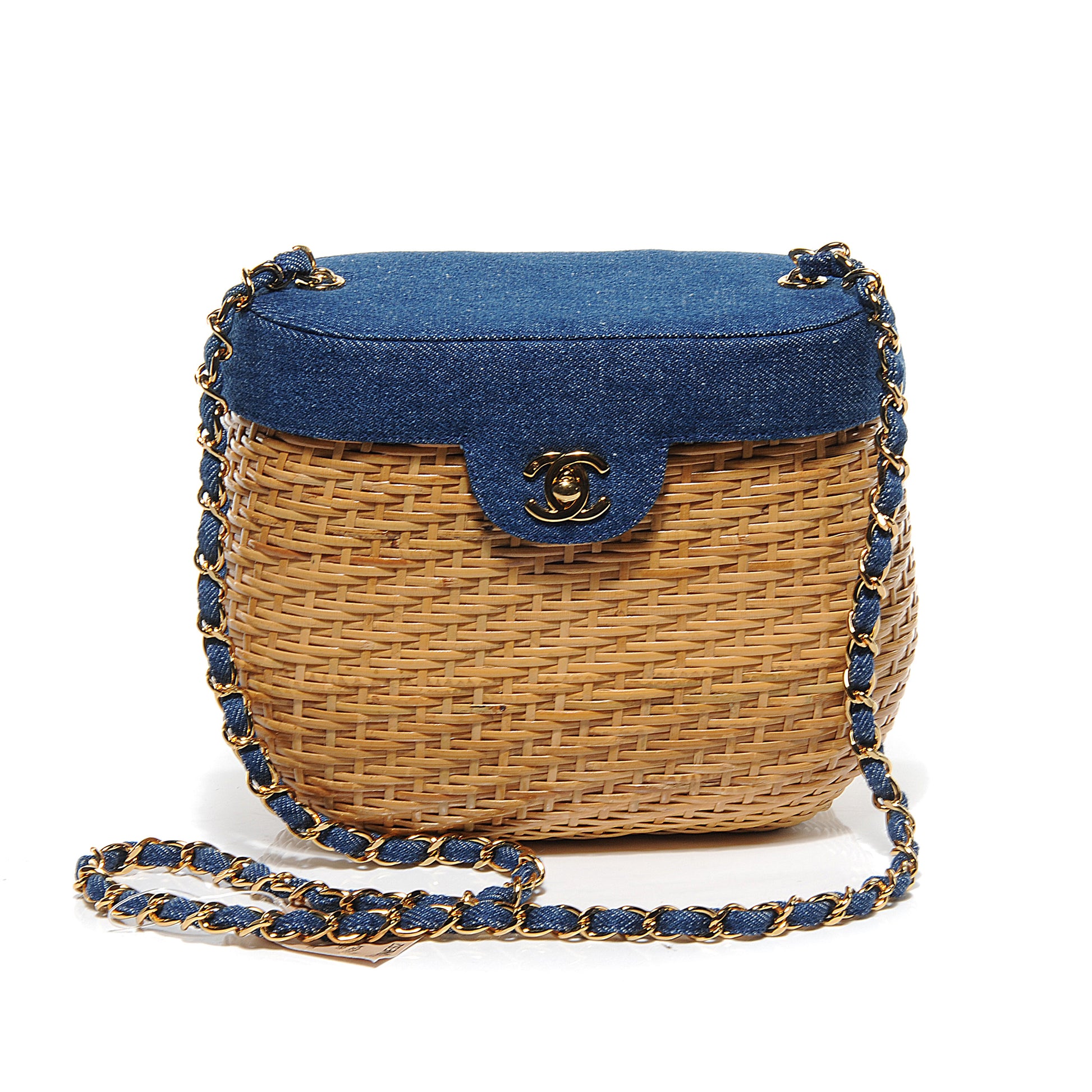 Chanel Straw Bag Denim CC 1 of 8