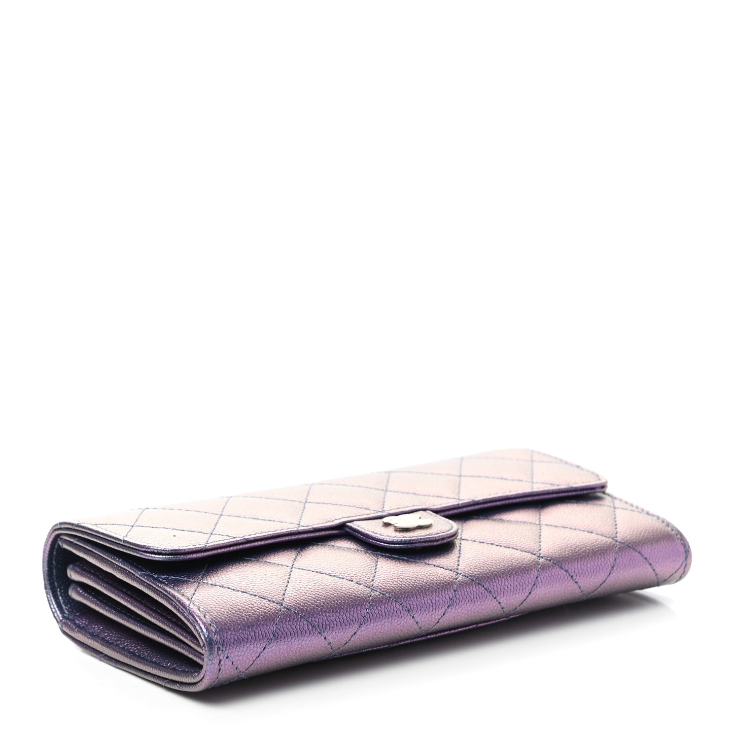 Iridescent Caviar Quilted Large Gusset Flap Wallet Dark Blue