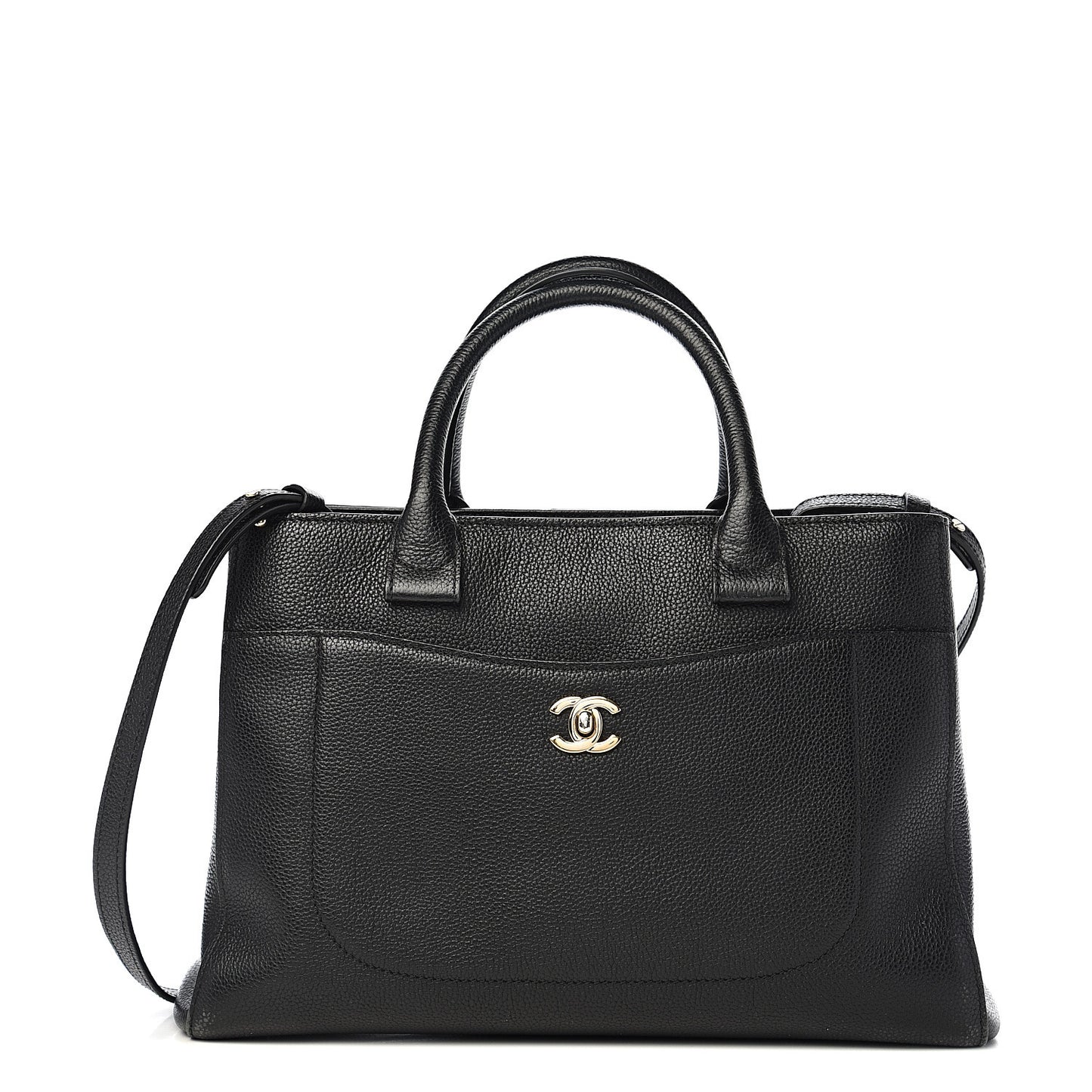 Grained Calfskin Small Neo Executive Shopper Tote Black