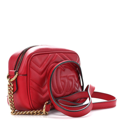 Gucci Calfskin Matelasse Mini GG Marmont Chain Shoulder Bag Hibiscus Red 3 of 13