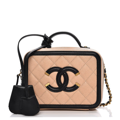 Chanel Caviar Quilted Small CC Filigree Vanity Case Beige Black 1 of 9