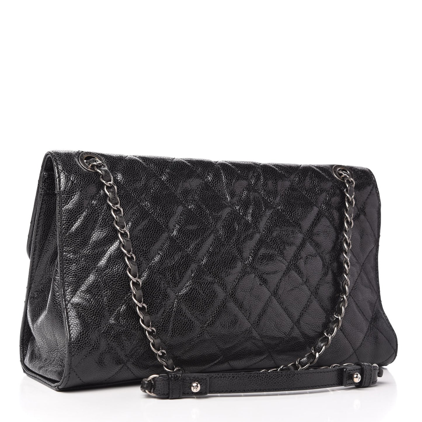 Crumpled Grained Calfskin Jumbo CC Crave Flap Black