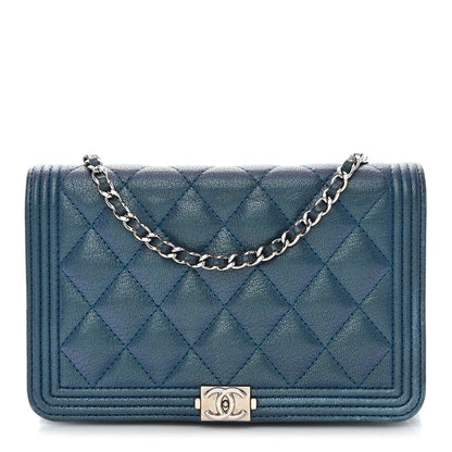 Chanel Iridescent Goatskin Quilted Boy Wallet On Chain WOC Blue 1 of 13