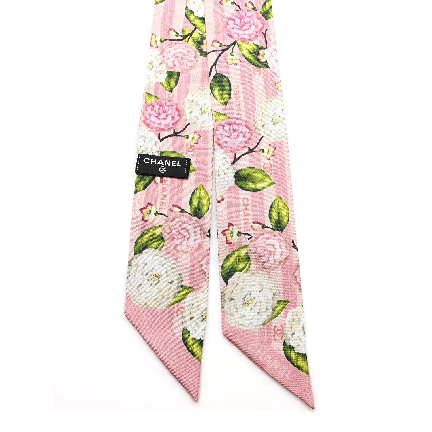 Chanel Silk Twill CC Floral Slim Bandeau Light Pink Green 2 of 3