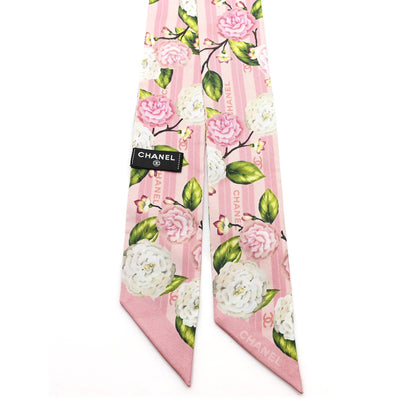 Chanel Silk Twill CC Floral Slim Bandeau Light Pink Green 2 of 3