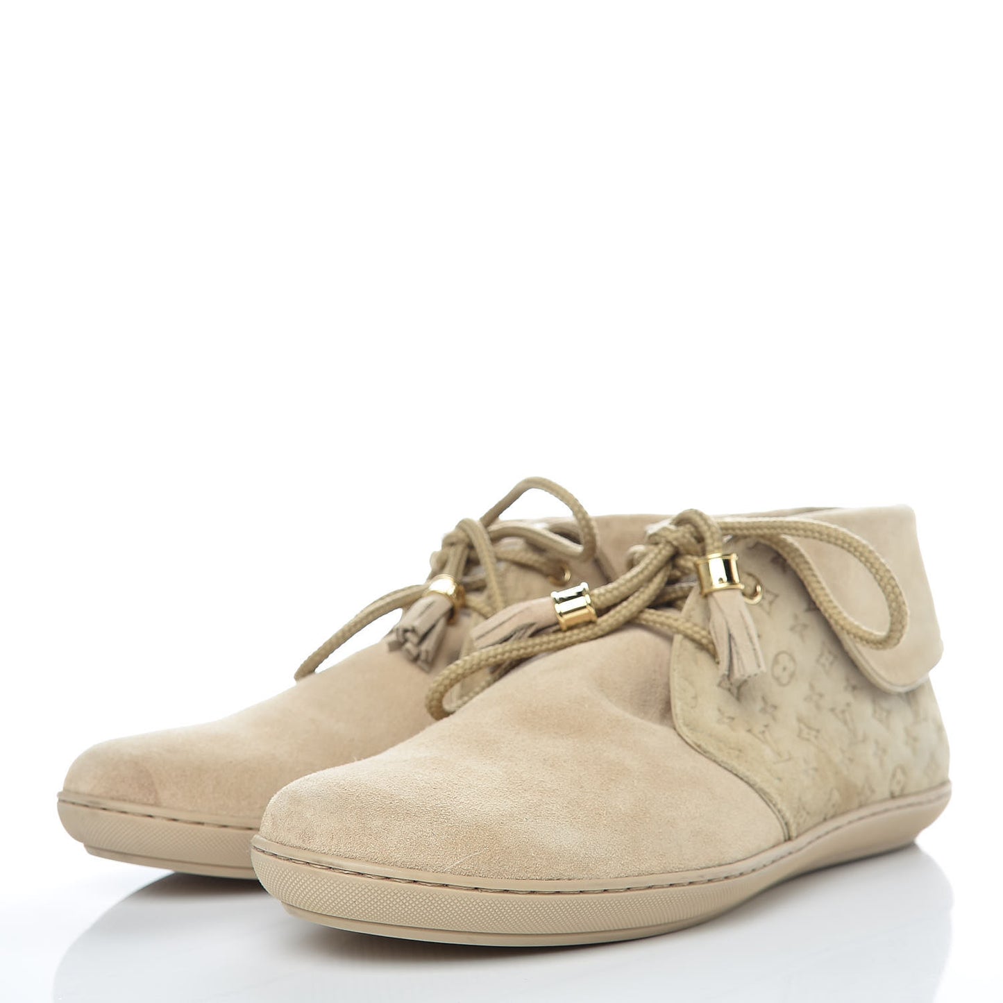 Suede Fold Over Sneakers 38 Beige