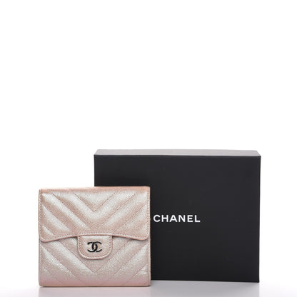 Chanel Metallic Caviar Chevron Quilted Compact Flap Wallet Light Gold 9 of 9