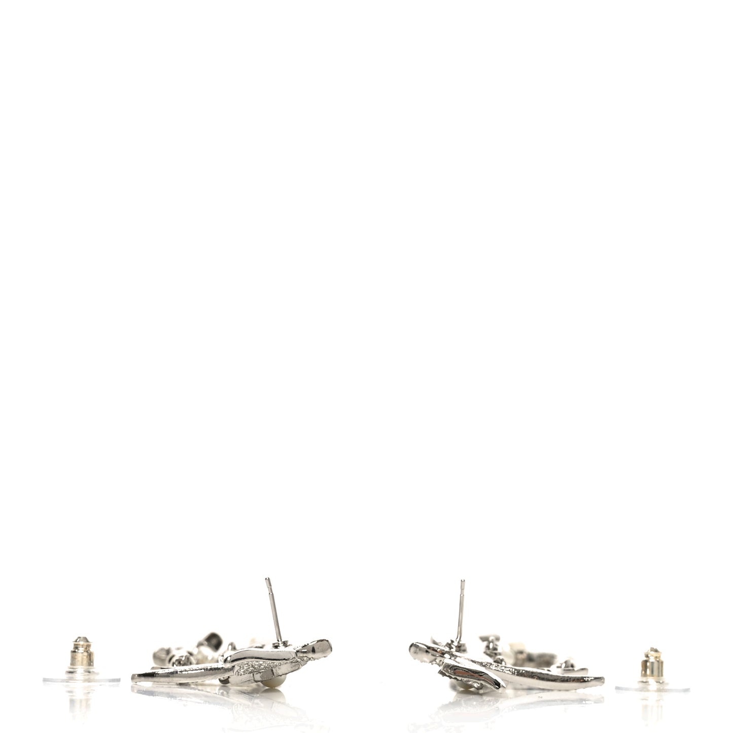 Pearl Crystal CC Star Bird Drop Earrings Silver Pearly White