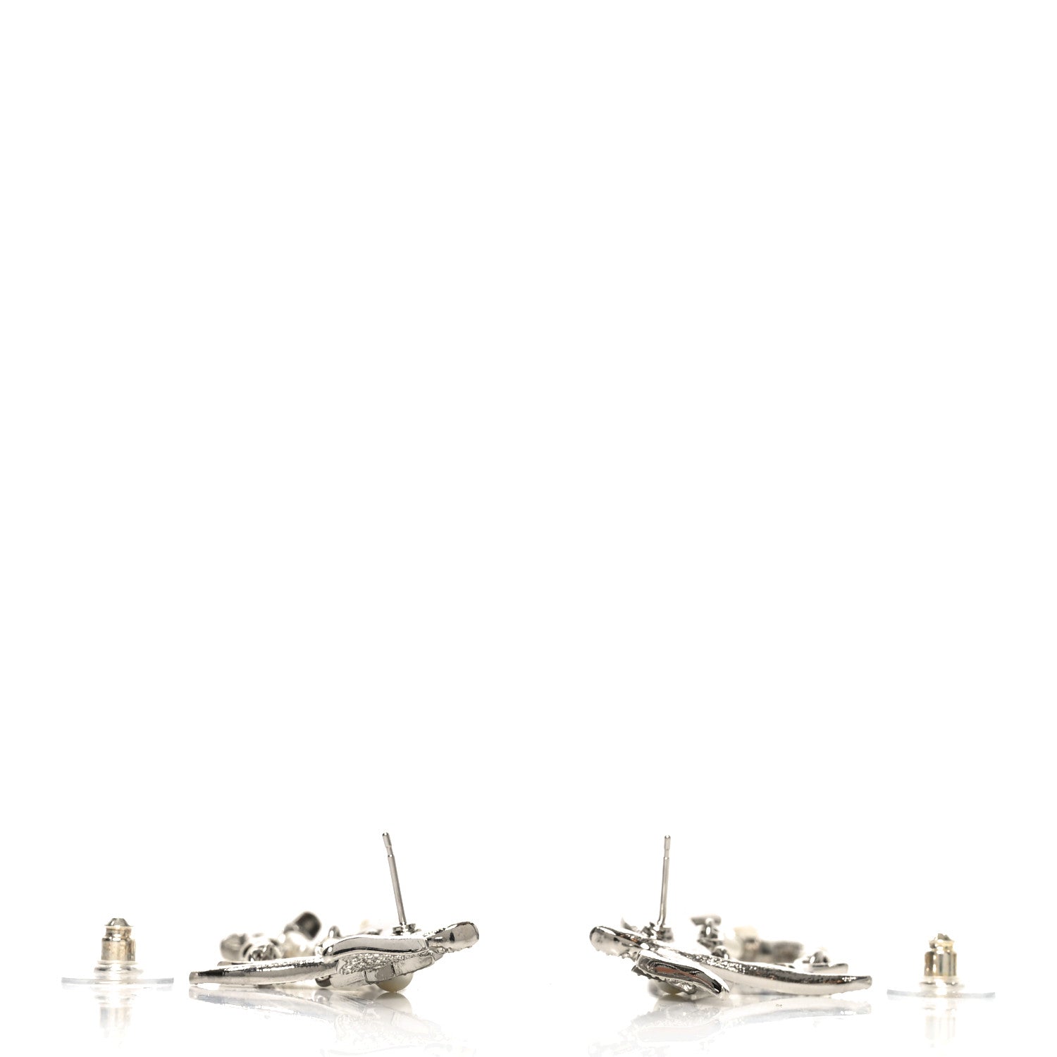 Chanel Pearl Crystal CC Star Bird Drop Earrings Silver Pearly White 3 of 5